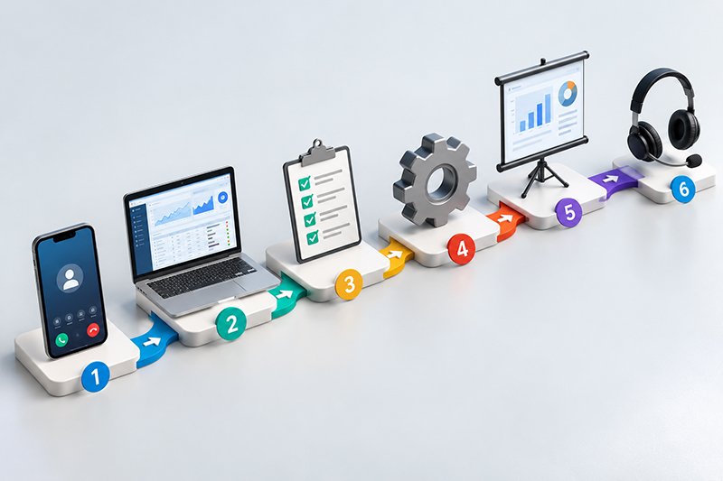 ERP implementation steps from first call and demo to go-live and support